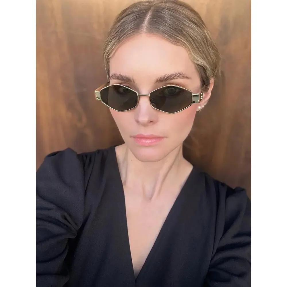 New Celine CL40254U 30N Sunglasses Gold Frame Geometric Shape Authentic